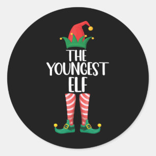 Youngest Elf Matching Family Christmas Party Classic Round Sticker