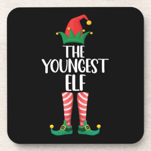 Youngest Elf Matching Family Christmas Party Coaster