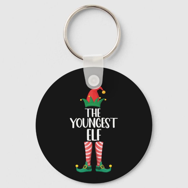 Youngest Elf Matching Family Christmas Party Keychain (Front)