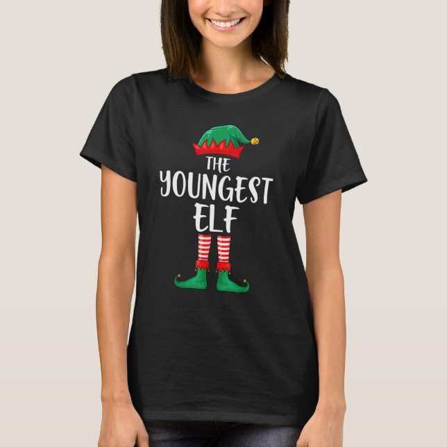 Youngest Elf Matching Group Funny Family Christmas T-Shirt (Front)