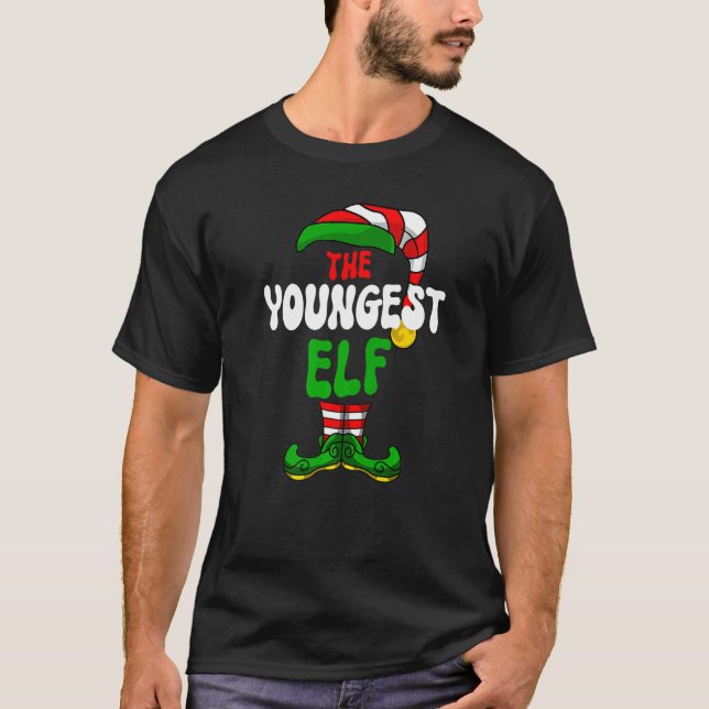Youngest Elf Pajama Matching Group Christmas Holid T-Shirt (Front)