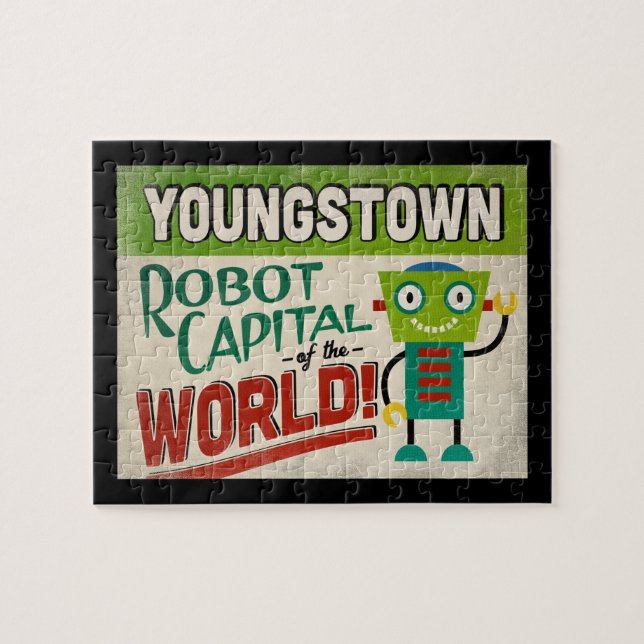 Youngstown Ohio Robot - Funny Vintage Jigsaw Puzzle (Horizontal)