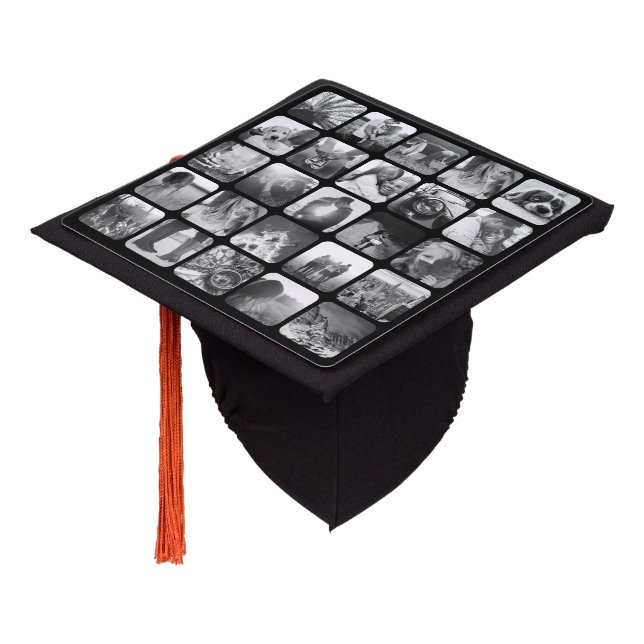 Your 25 Photos Graduation Rounded Square Collage Graduation Cap Topper (Angled)