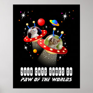Your 2 Cats in an Alien Spaceship UFO Sci Fi Scene Poster