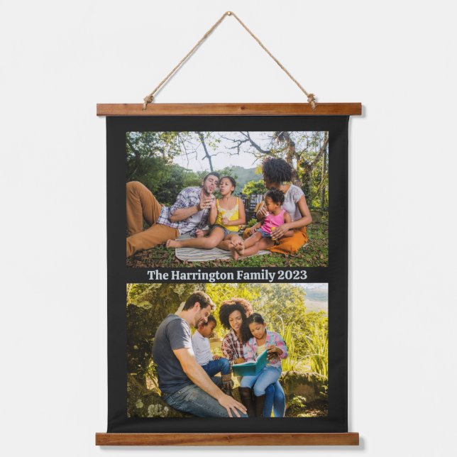 YOUR 2 Photos and Text Custom Hanging Tapestry (Front)