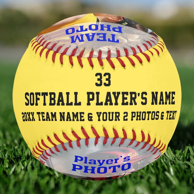 Your 2 Photos and Text Personalized Softball Ball (Personalized Softball. Great, Gifts for Softball Players. Christmas gifts for Softball Players.)