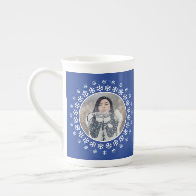 YOUR 2 PHOTOS & MONOGRAM Snowflake Frame mug (Left)