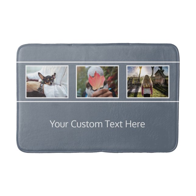 YOUR 3 PHOTOS & TEXT custom bath mats (Front)