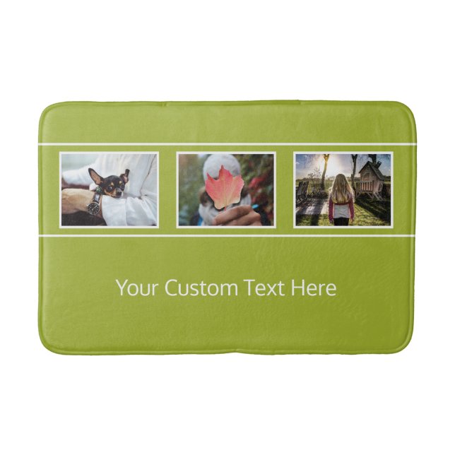 YOUR 3 PHOTOS & TEXT custom bath mats (Front)