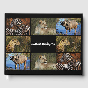 YOUR 4 photo collage with text safari game lodge Guest Book
