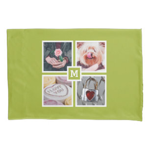 YOUR 4 PHOTOS & MONOGRAM reversible pillow case