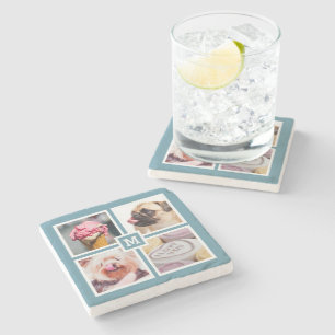 YOUR 4 PHOTOS & MONOGRAM stone coasters