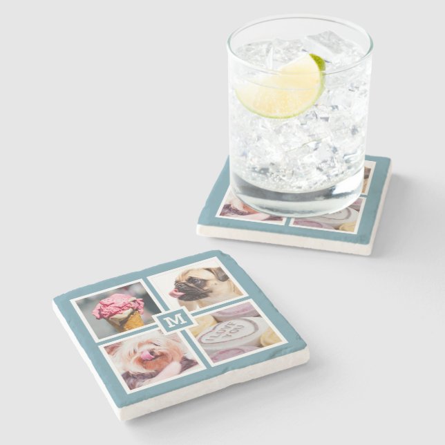 YOUR 4 PHOTOS & MONOGRAM stone coasters (Side)