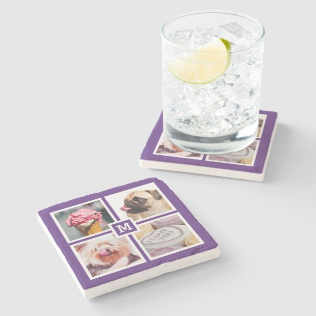 YOUR 4 PHOTOS & MONOGRAM stone coasters (Side)