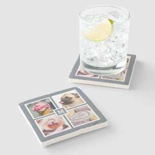 YOUR 4 PHOTOS & MONOGRAM stone coasters