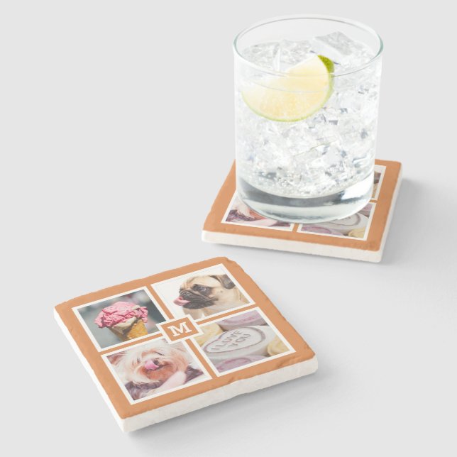 YOUR 4 PHOTOS & MONOGRAM stone coasters (Side)