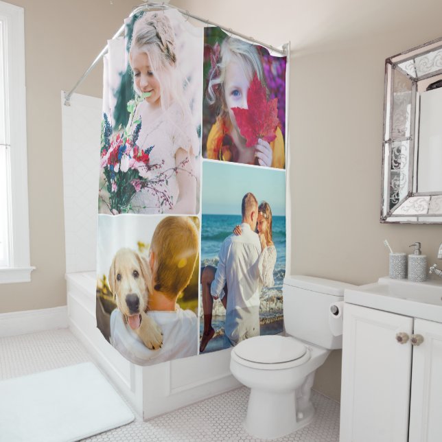 Your 4 Photos Rounded Frame Shower Curtain (In Situ)
