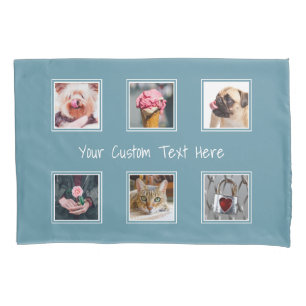 YOUR 6 PHOTOS, TEXT & COLOR pillowcases