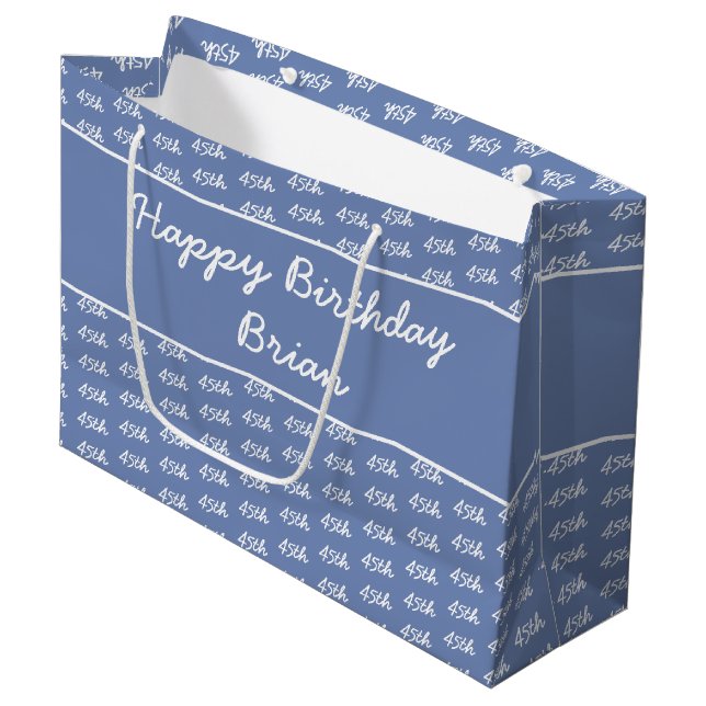 Your Age Number Pattern - Blue & White Large Gift Bag (Front Angled)