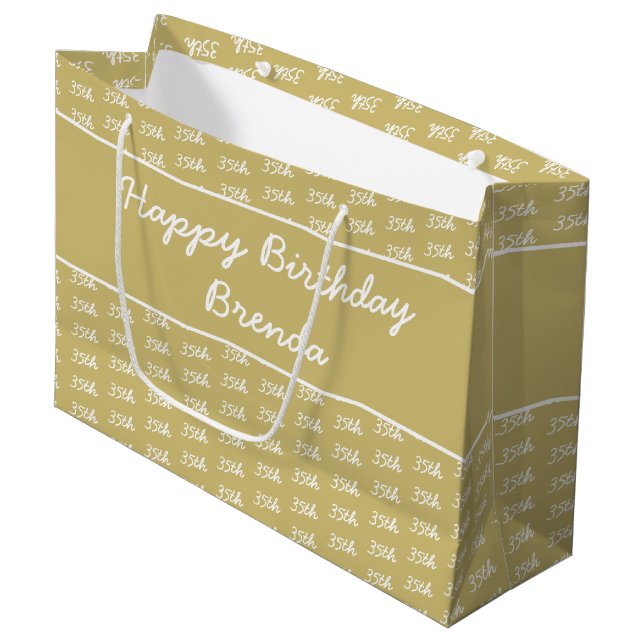 Your Age Number Pattern - Gold & White Large Gift Bag (Front Angled)