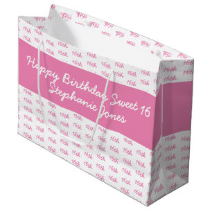Your Age Number Pattern - Pink & White Large Gift Bag
