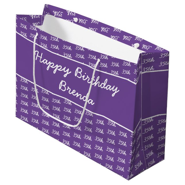 Your Age Number Pattern - purple & White Large Gift Bag (Front Angled)