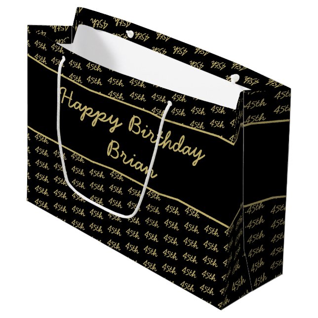 Your Age Offset Number Pattern - Black/Gold Large Gift Bag (Front Angled)