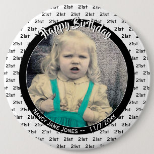 Your Age & Photo: Birthday Number Pattern Black 6 Inch Round Button