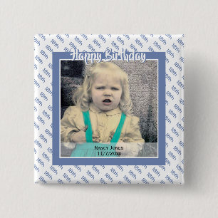Your Age & Photo: Birthday Number Pattern Blue 2 Inch Square Button