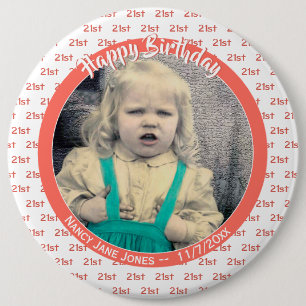 Your Age & Photo: Birthday Number Pattern Coral 6 Inch Round Button