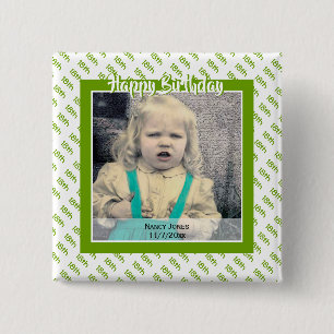 Your Age & Photo: Birthday Number Pattern Green 2 Inch Square Button