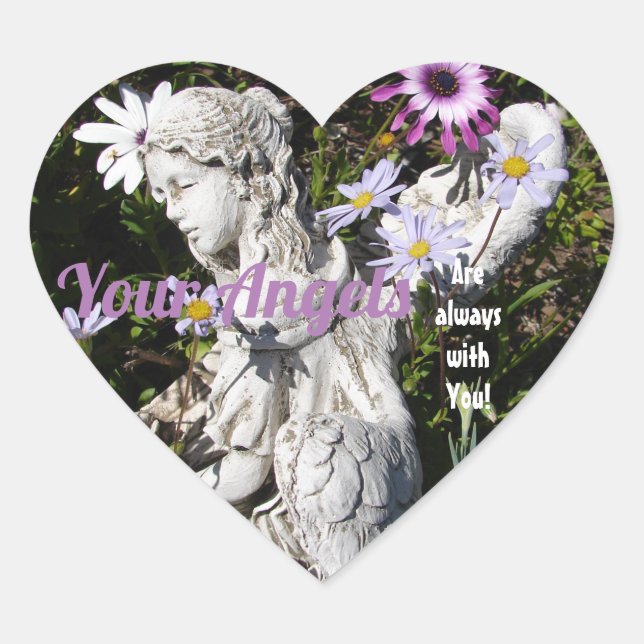 Your Angels Are Always with You Floral Angel Heart Sticker (Front)