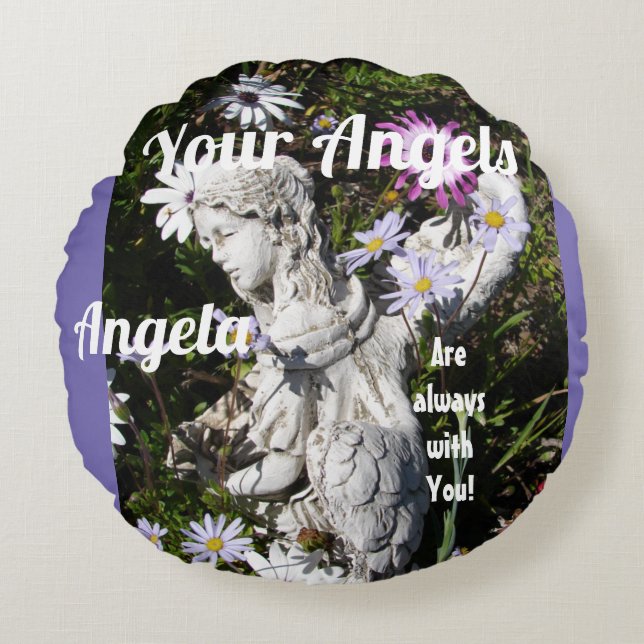 Your Angels Are Always with You Lilac Floral Angel Round Pillow (Front)