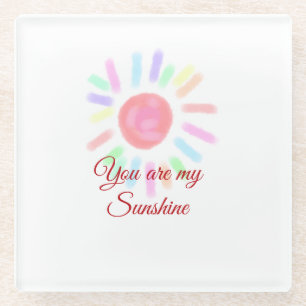 Your are my sunshine red colourful watercolor past glass coaster