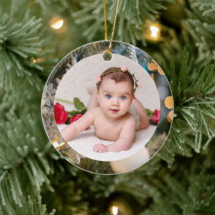 Your Baby Photo CUSTOM White Christmas Elegant Ceramic Ornament