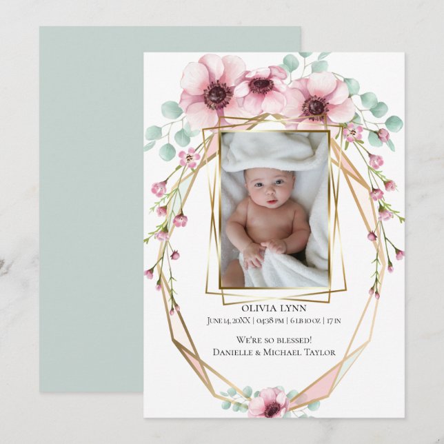 Your Baby Photo Fresh Spring Flowers and Foliage Invitation (Front/Back)