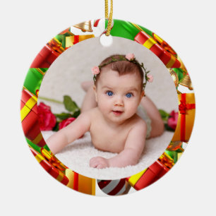 Your Baby's Photo CUSTOM Christmas Green Blue 3D Ceramic Ornament