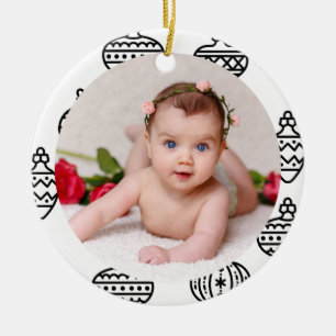 Your Baby's Photo CUSTOMIZABLE Christmas Drawings Ceramic Ornament