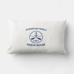 Your Beach House Family Name Anchor Oars Stars Lumbar Pillow
