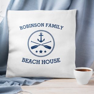 Your Beach House Family Name Anchor Oars Stars Throw Pillow