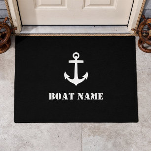 Your Boat Name Anchor Black Doormat
