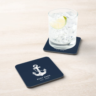 Your Boat Name Anchor Blue Coaster