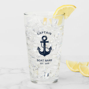 Your Boat Name Anchor Blue Glass