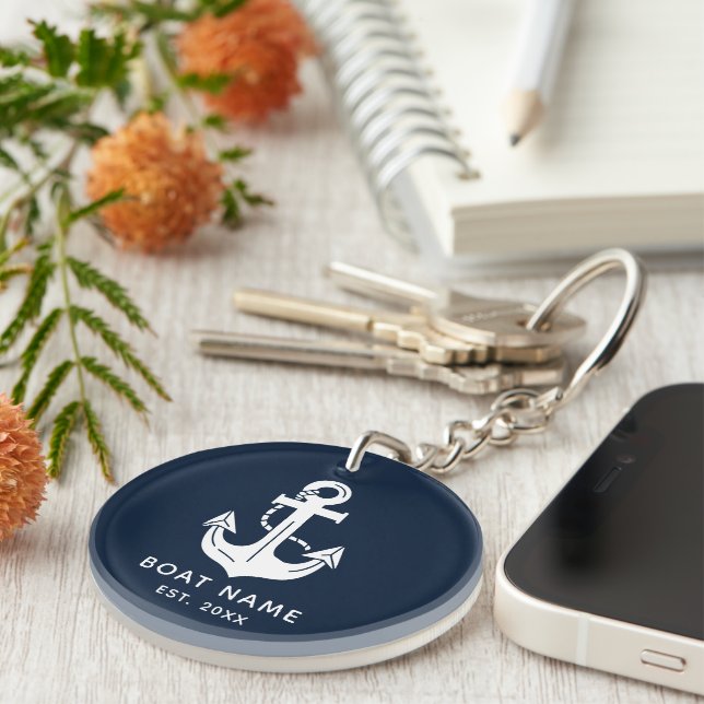 Your Boat Name Anchor Blue  Keychain (Front Right)