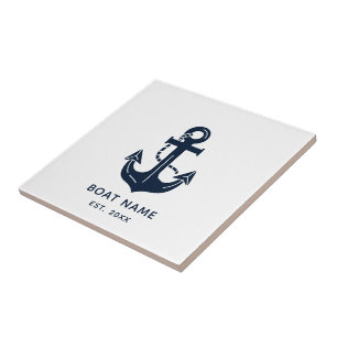 Your Boat Name Anchor Blue Tile