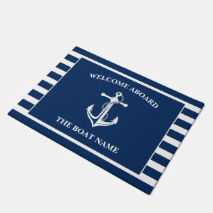 Your Boat Name Anchor Blue Welcome Aboard Doormat