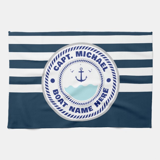 Your Boat Name Anchor Blue white    Kitchen Towel (Horizontal)