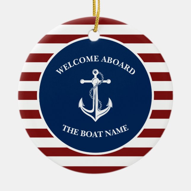 Your Boat Name Anchor Ceramic Ornament (Front)