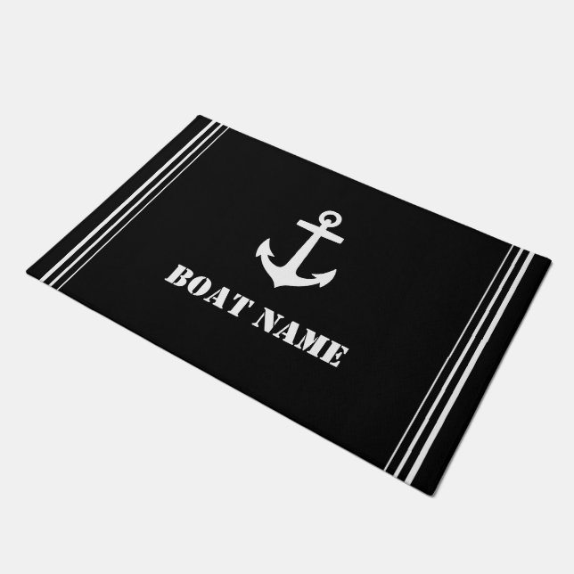 Your Boat Name Anchor Chic Black Doormat (Angled)