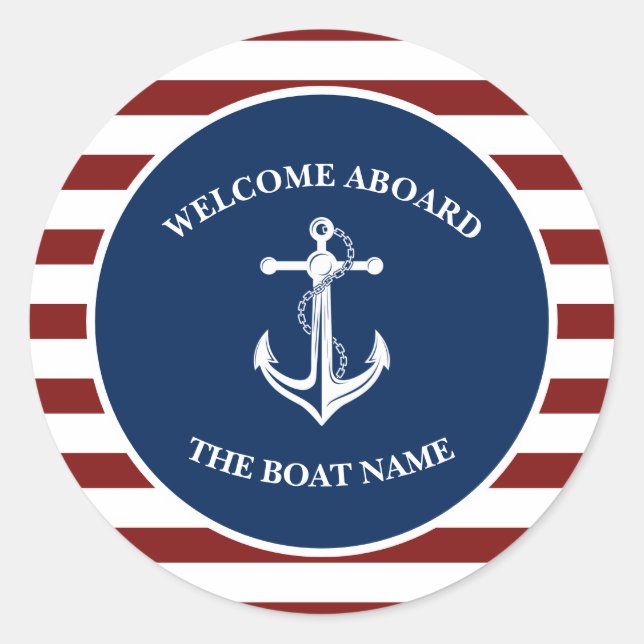 Your Boat Name Anchor Classic Round Sticker (Front)